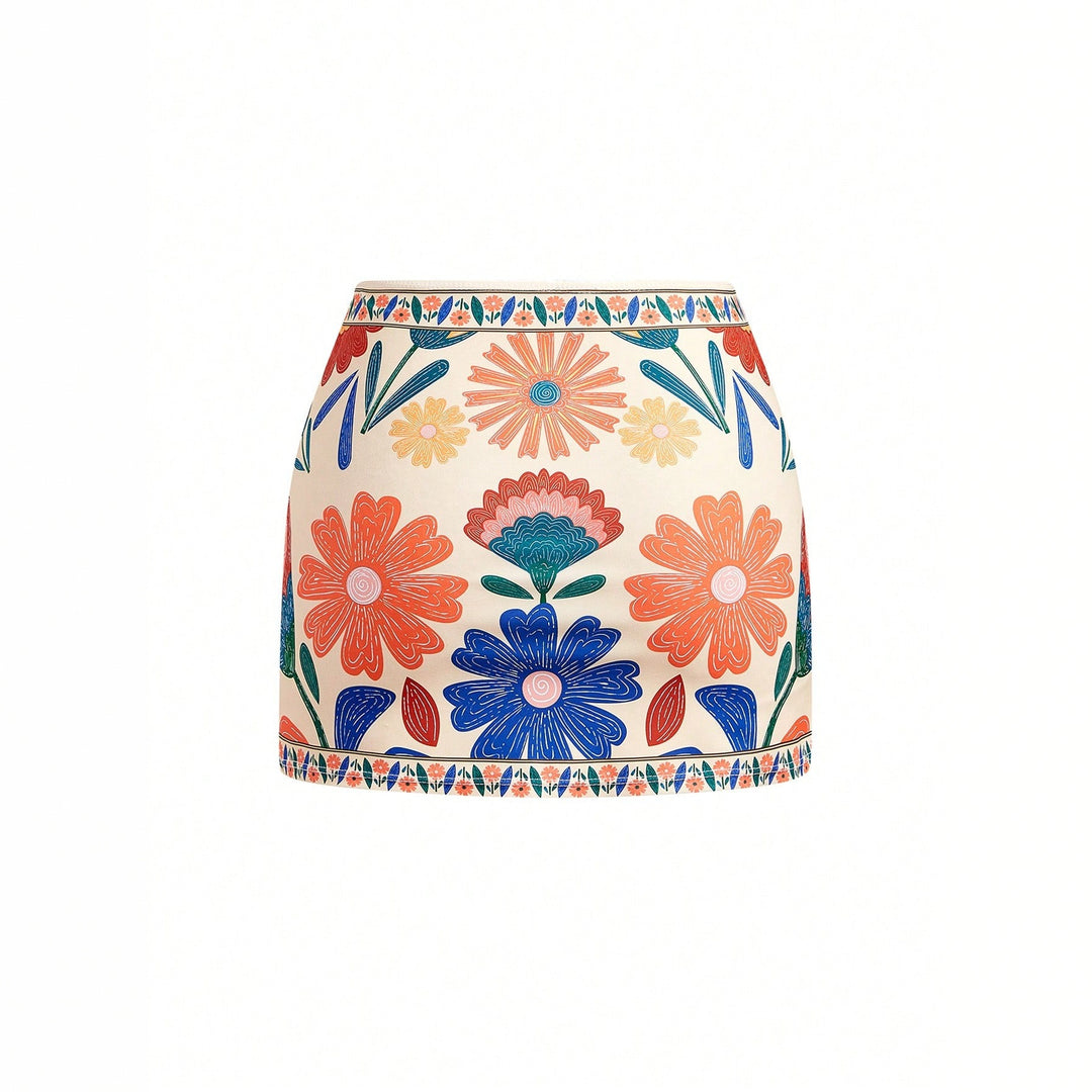 Damen Blumenmuster Badeanzug mit passendem Rock Drune