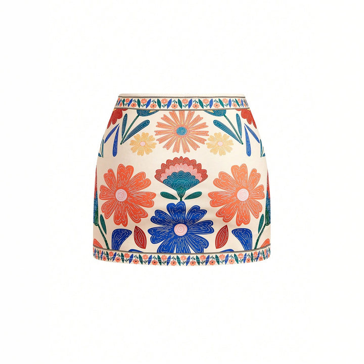 Damen Blumenmuster Badeanzug mit passendem Rock Drune