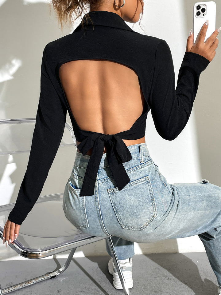 Damen cooles Crop-Oberteil mit zeitgemäßem Kragen und schmalem Schnitt Drune