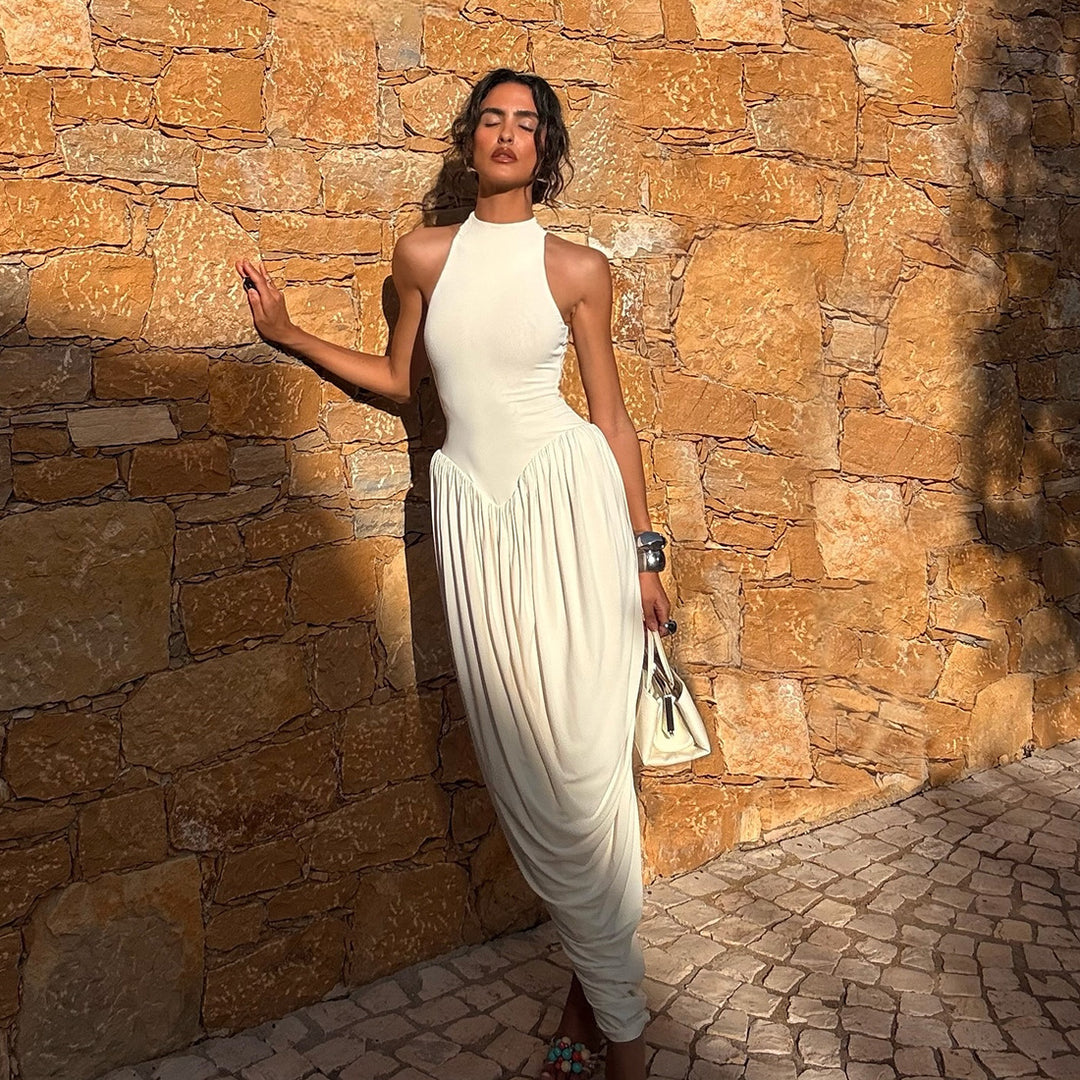 Damen Elegantes Maxi-Jumpsuit mit hohem Kragen und fließendem Saum Drune