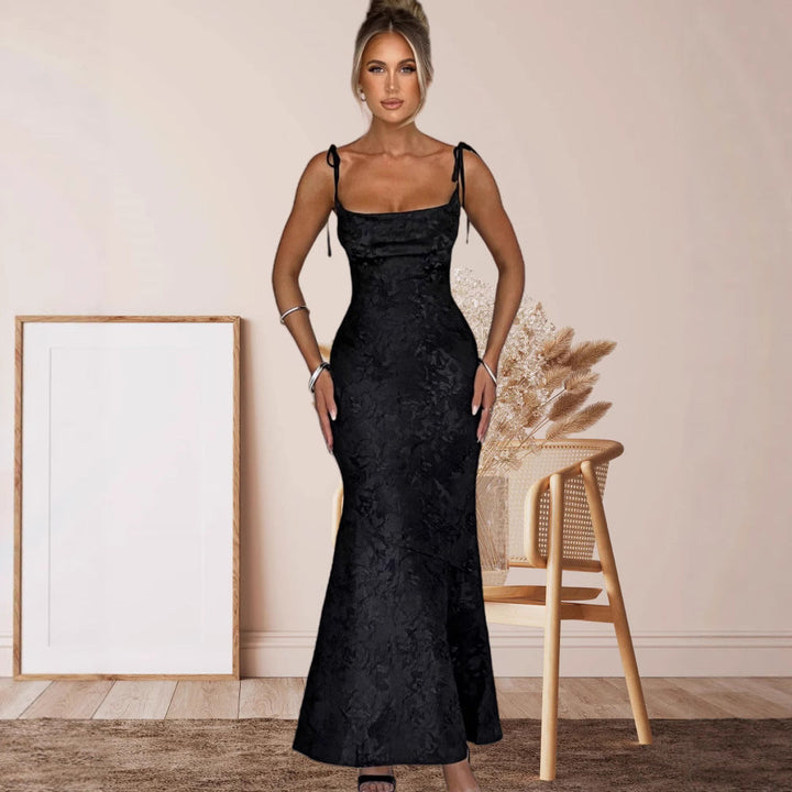 Damen Elegantes Langarm Abendkleid mit floralem Jacquard-Muster und zartem Rückenausschnitt Drune