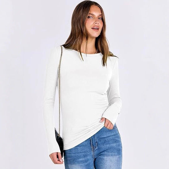 Damen Langarmshirt mit strukturiertem Rippdesign und dezentem Rundhalsausschnitt Drune