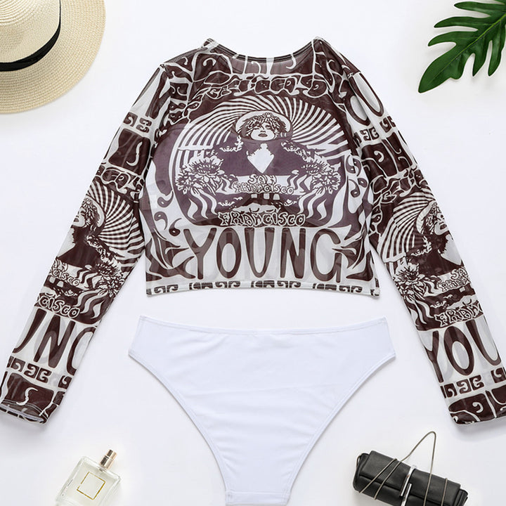 Damen Sportlicher Crop-Top mit langem Arm und eleganten Print Drune