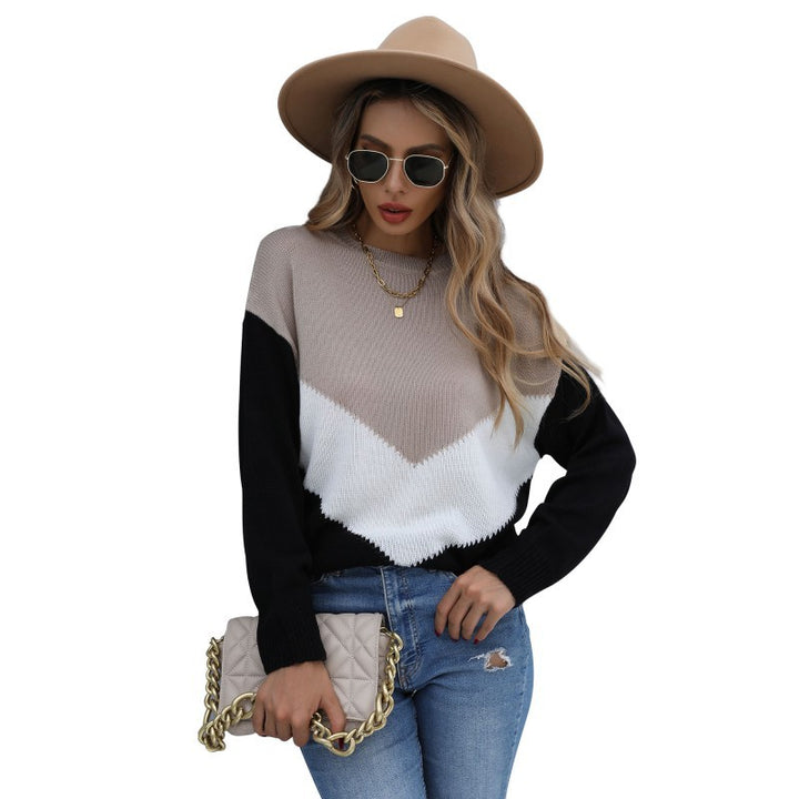 Damen lässiger Pullover mit V-Ausschnitt und geometrischem Muster Drune