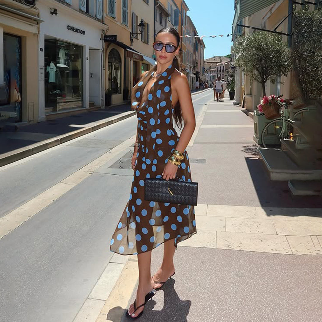 Damen ärmelloses Oberteil mit einzigartigem polka-dot Design und verstellbarem Halspartie Drune