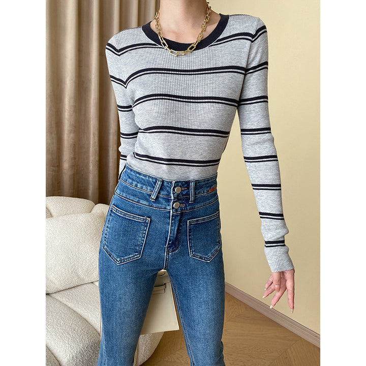Damen Langarmshirt mit Streifenmuster und feiner Rippstruktur Drune