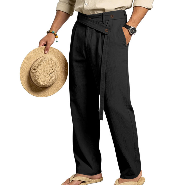 Herren nan weite Leinenhose mit Wickelbund, hoher Taille und legerem Bein Drune