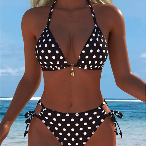 Damen Triangel-Bikini mit eleganten Bindebändern und verspieltem Punkte-Design Drune