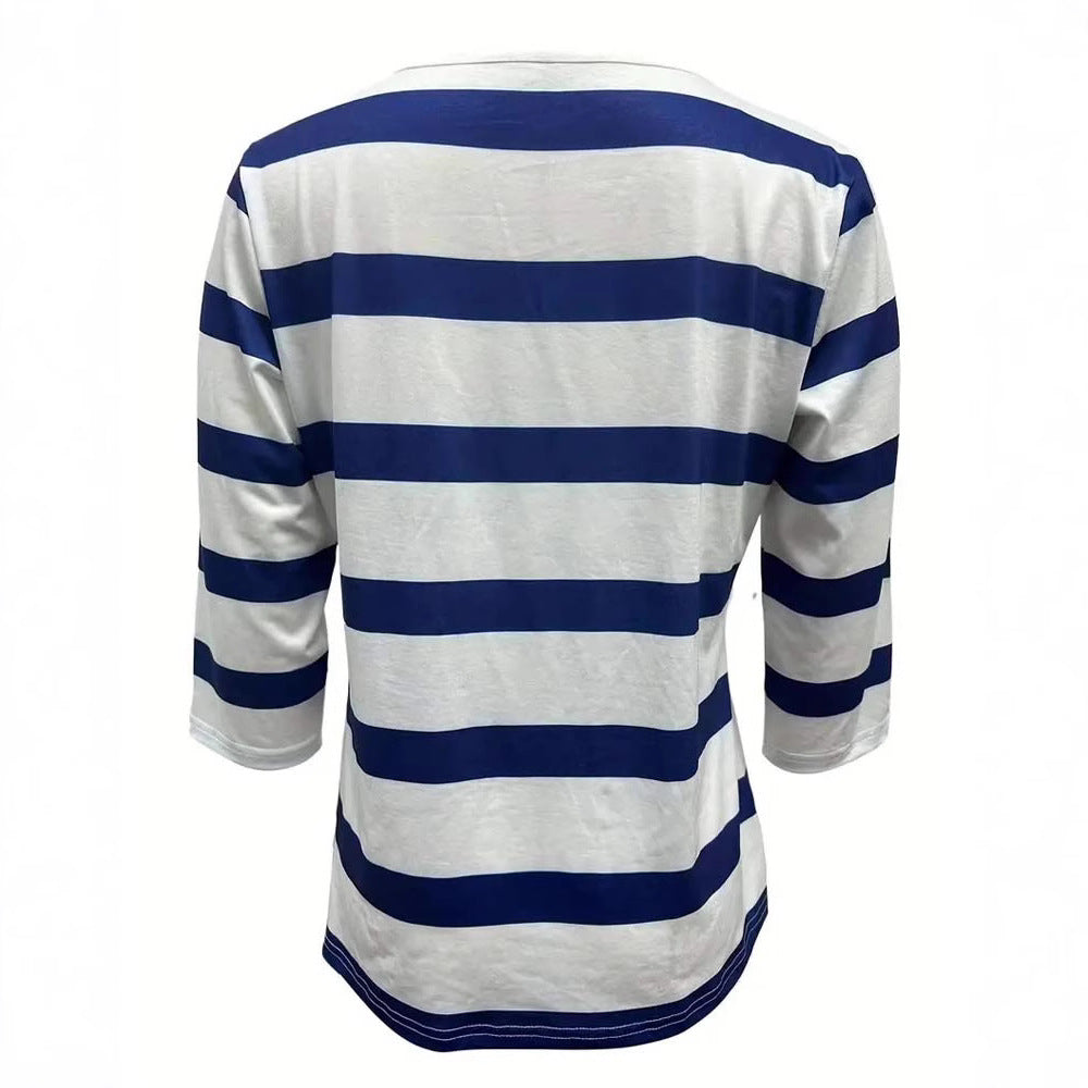 Damen Langarmshirt mit marineblauen Streifen Drune