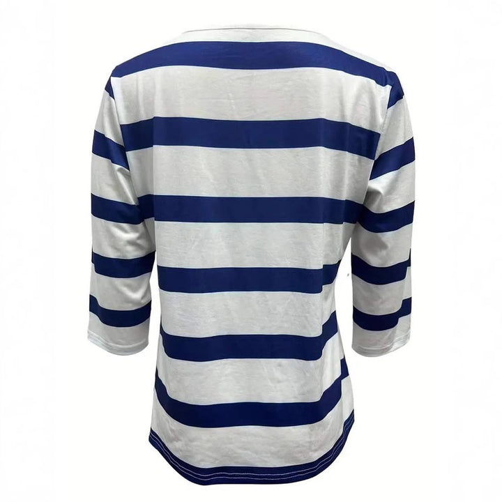 Damen Langarmshirt mit marineblauen Streifen Drune