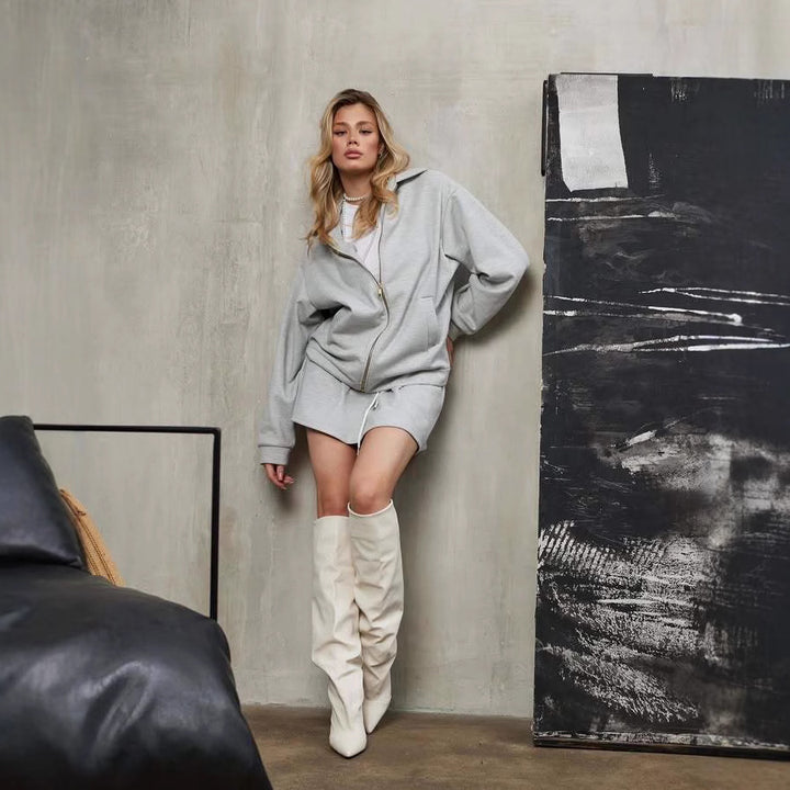 Damen Lässiges Hoodie- und Short-Set mit hochwertiger Baumwolle Drune