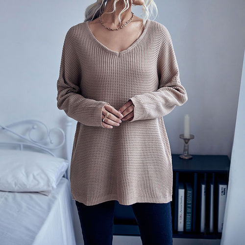 Damen lässiger Strickpullover mit weichem Waffelmuster Drune