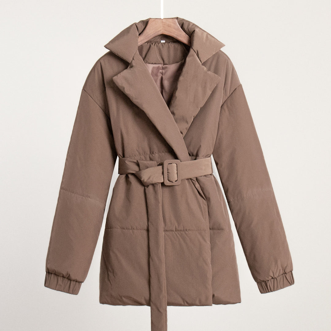 Damen modische Steppjacke mit Gürtel und elegantem Kragen Drune