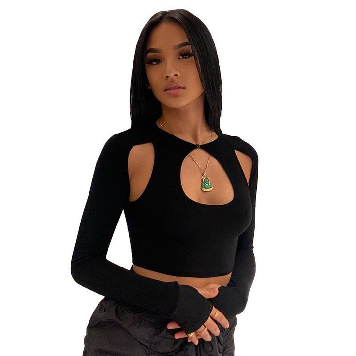 Damen Crop-Top mit Cut-Outs und langen Ärmeln Drune