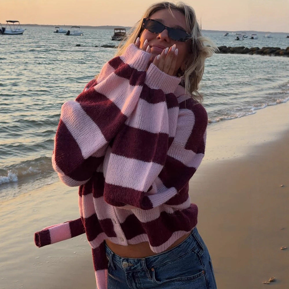 Damen kuschelige Strickjacke mit modischem Karomuster und abnehmbarem Schal Drune