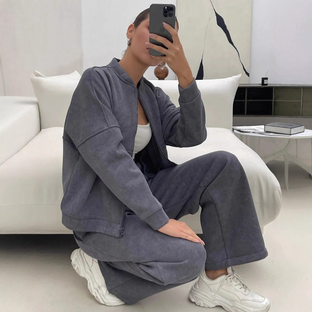 Damen Sportliches Lounge-Set mit kuscheliger Jacke und bequemen Hosen Drune