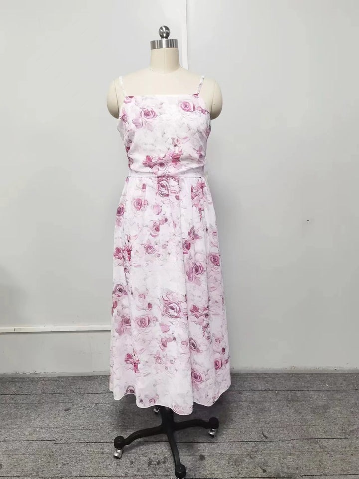 Damen Midi-Kleid mit elegantem Chiffon und floralen Applikationen Drune