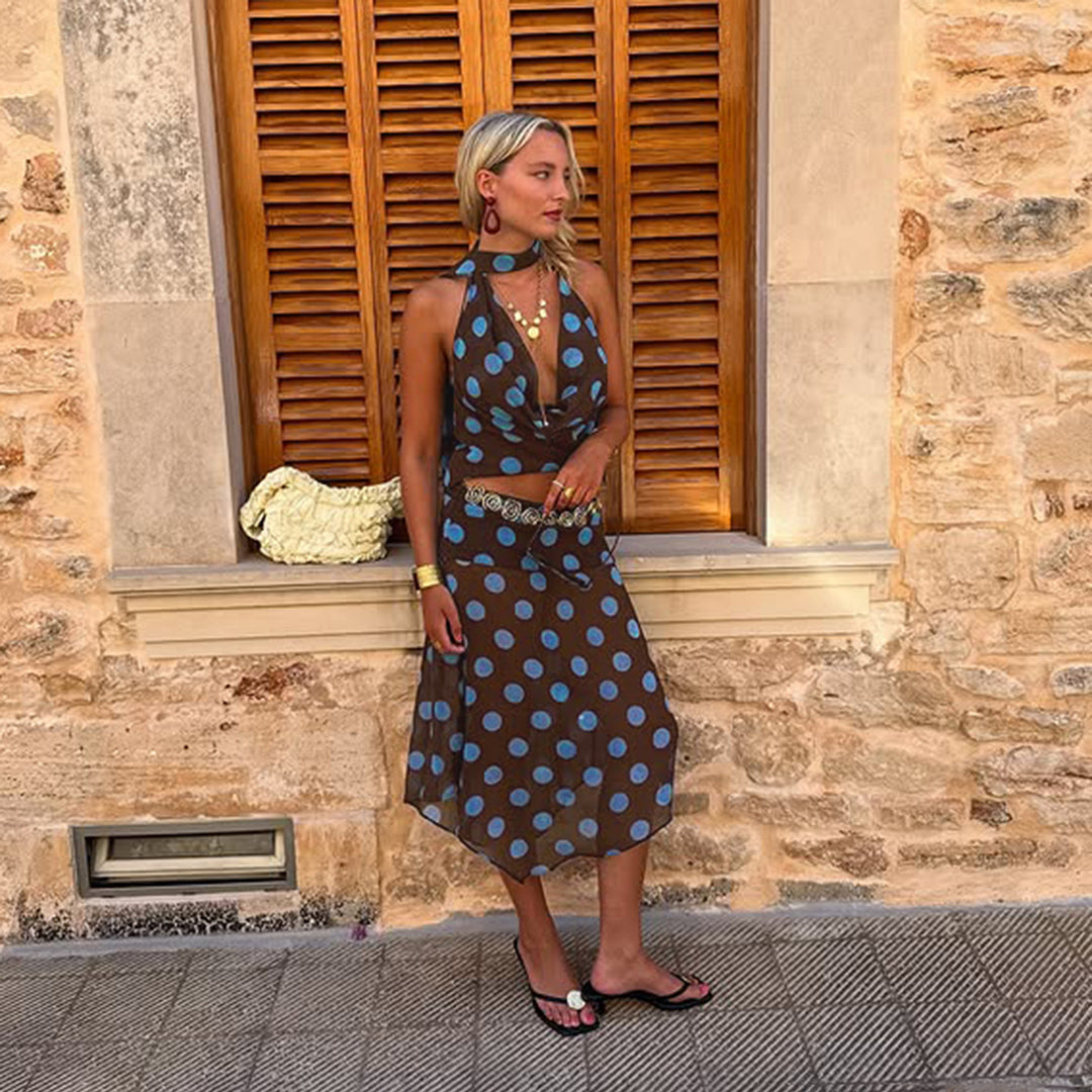Damen ärmelloses Oberteil mit einzigartigem polka-dot Design und verstellbarem Halspartie Drune