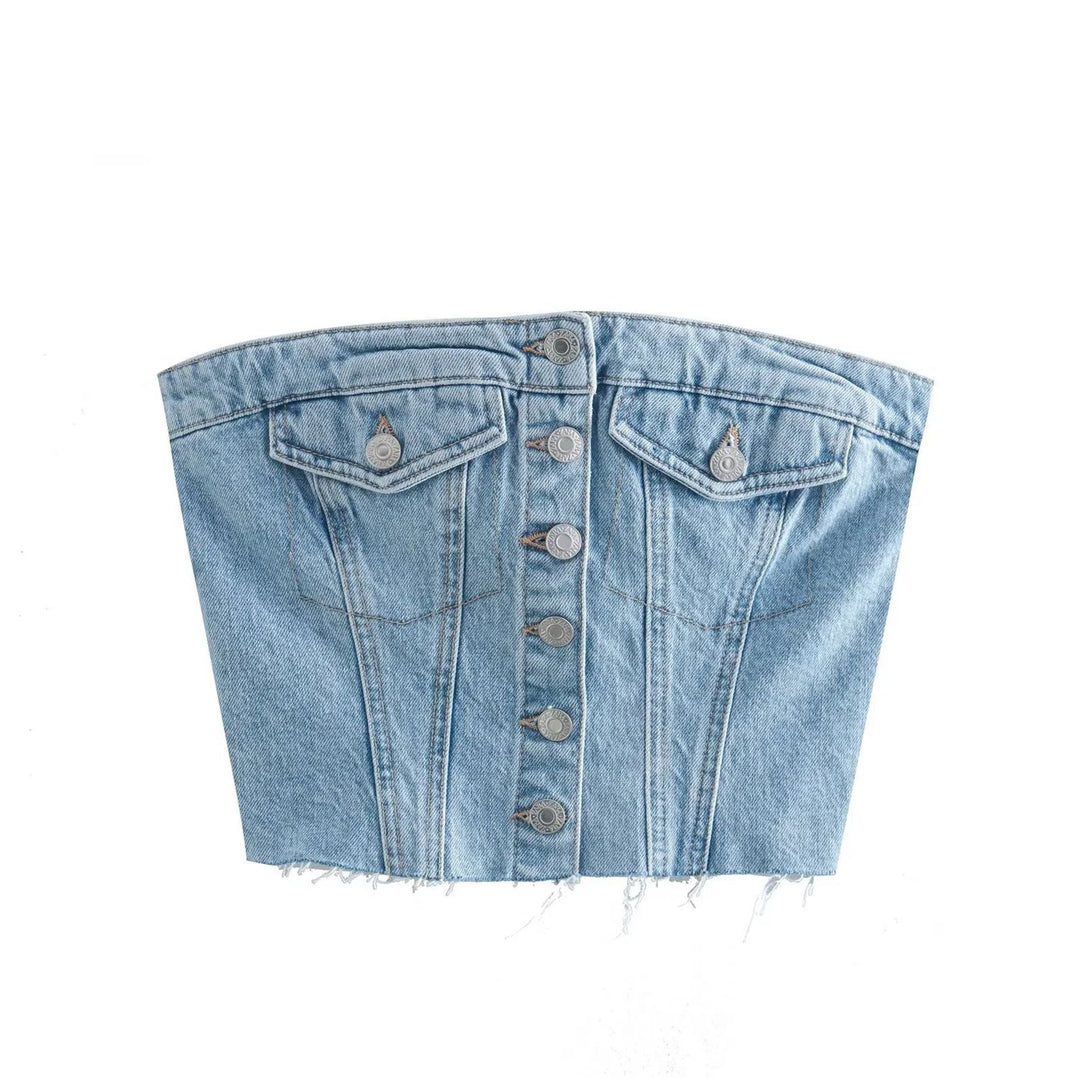 Damen Denim Bustier-Top mit Knopfleiste und figurbetontem Schnitt Drune