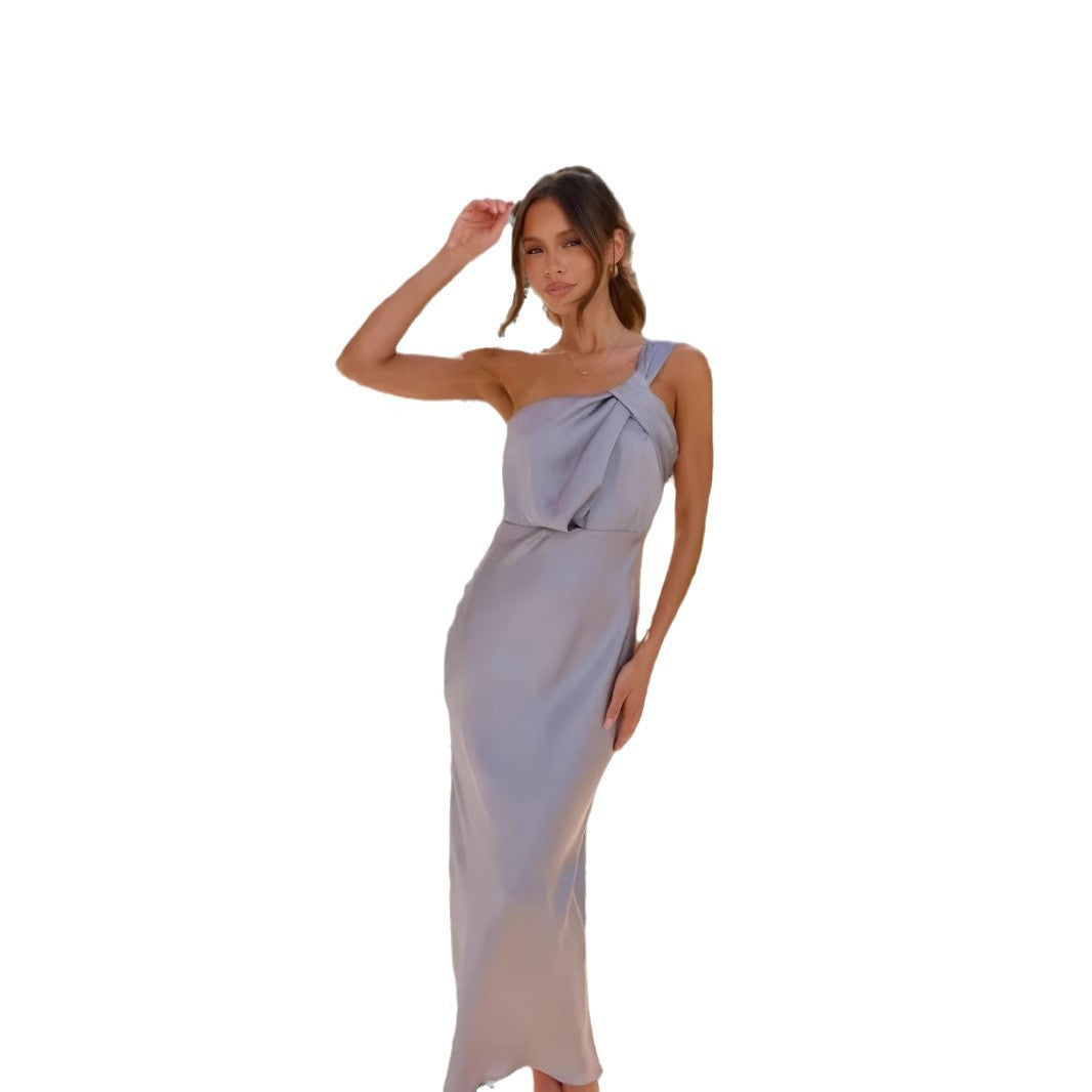 Damen Elegantes Maxikleid mit asymmetrischem Oberteil und schwingendem Saum Drune