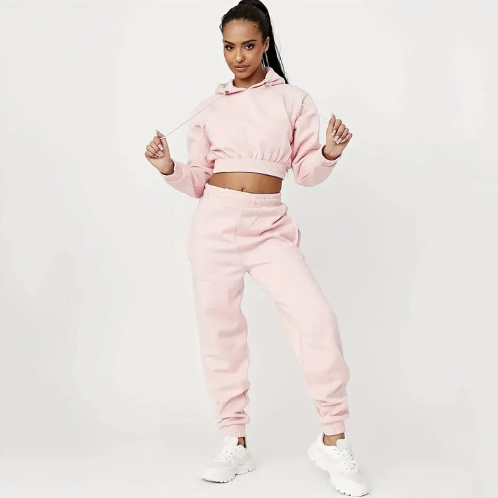 Damen cropped Sweat-Anzug mit Kordelzug und elastischem Bund Drune