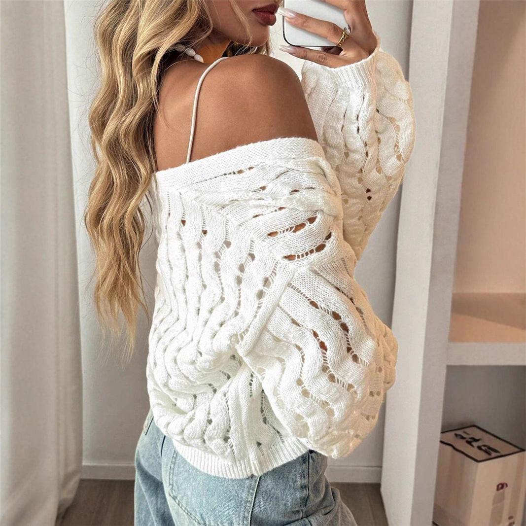 Damen Strickpullover mit einzigartigem Lochmuster und lässigem Schnitt Drune