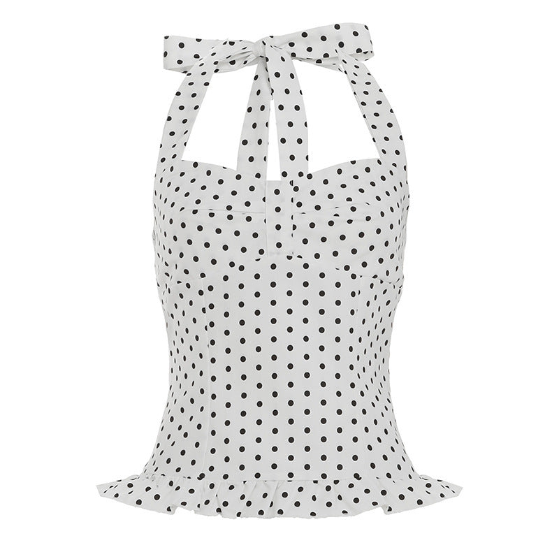 Damen Verspieltes Polka-Dots Oberteil mit schickem Rüschenabschluss Drune