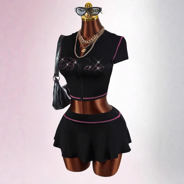 Damen sportliches Crop-Top mit Rock-Set Drune