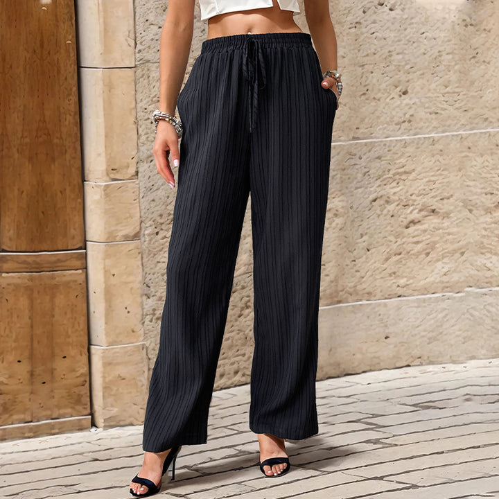 Damen komfortable Palazzo-Hose mit elastischem Bund und seitlichen Taschen Drune
