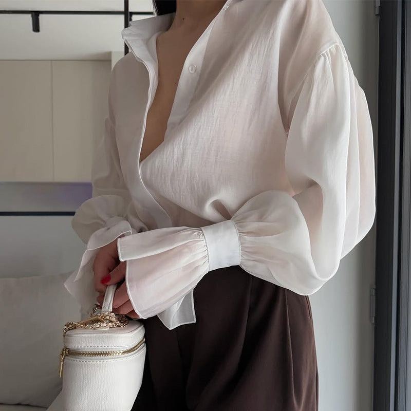 Damen elegante Bluse mit voluminösen Ärmeln Drune