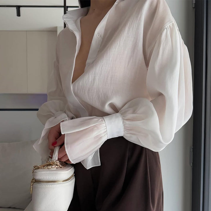 Damen elegante Bluse mit voluminösen Ärmeln Drune