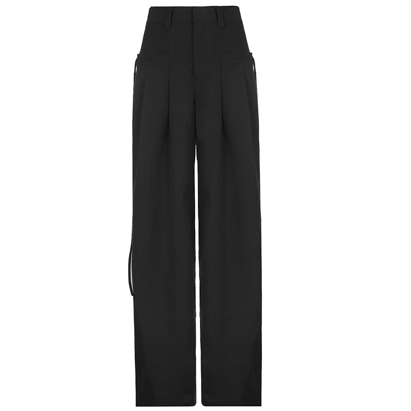 Damen weite Palazzo-Hose mit eleganten Falten und hohem Taillenbund Drune