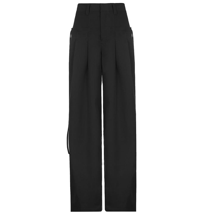 Damen weite Palazzo-Hose mit eleganten Falten und hohem Taillenbund Drune