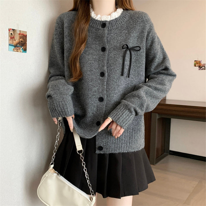 Damen Strickcardigan mit dekorativen Knöpfen und Schleifenakzent Drune