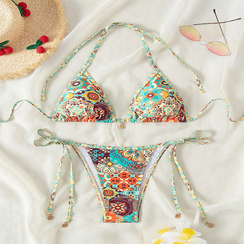 Damen Triangel-Bikini mit verspieltem Design und verstellbaren Bändern Drune