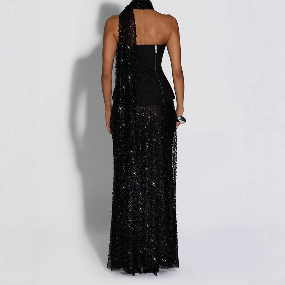 Damen Elegantes Abendkleid mit schimmerndem Oberteil und figurbetontem Rock Drune