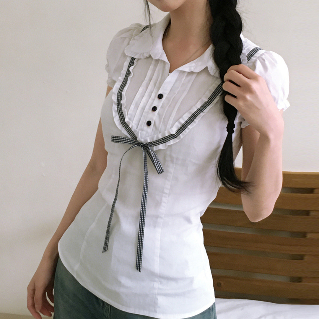 Damenbluse mit Rüschendetails und kontrastierendem Halsband Drune