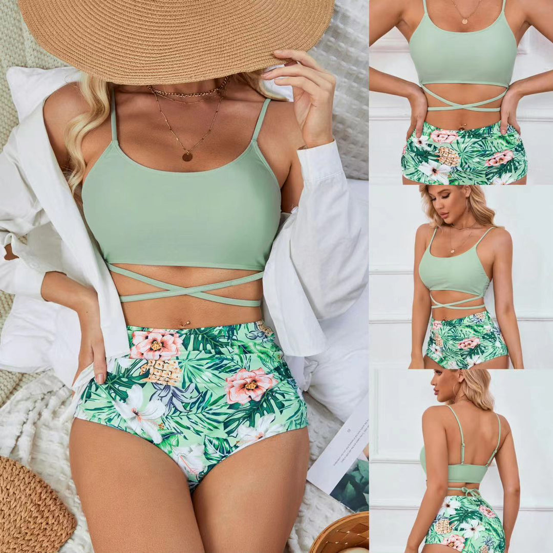 Damen Hochtailliertes Bikini-Set mit kreativem Rückenschnitt Drune