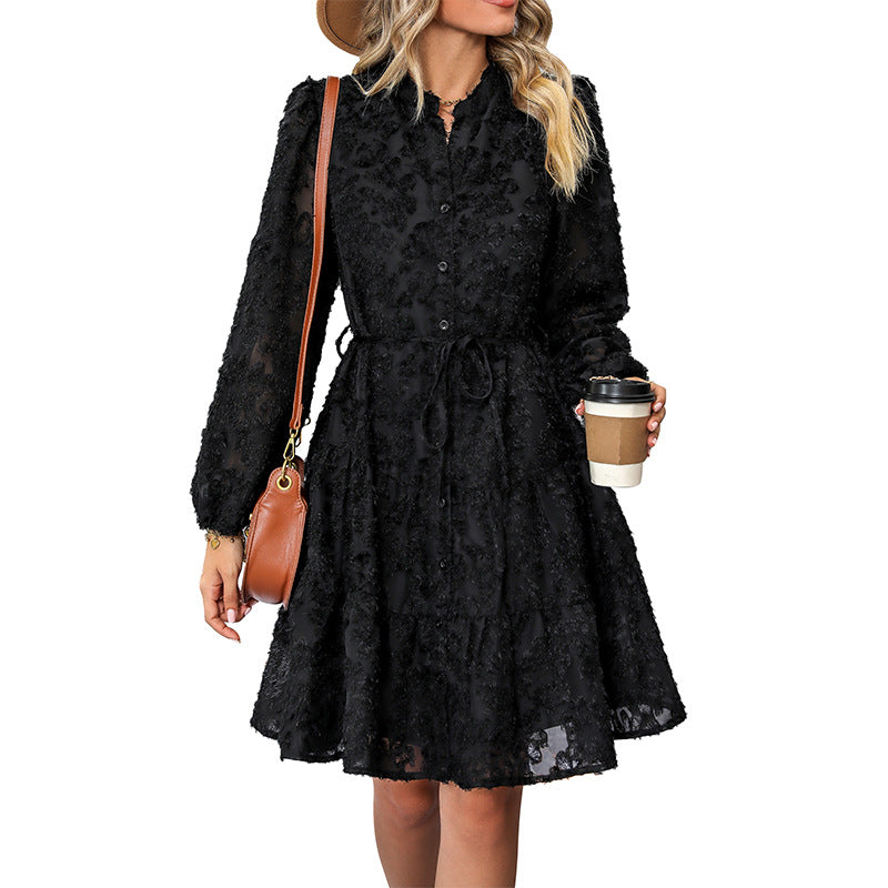 Damen Hemdblusenkleid mit Rüschen und elastischem Taillenzug Drune