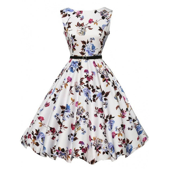 Damen Swingkleid mit floralen Mustern und schwingendem Rock Drune