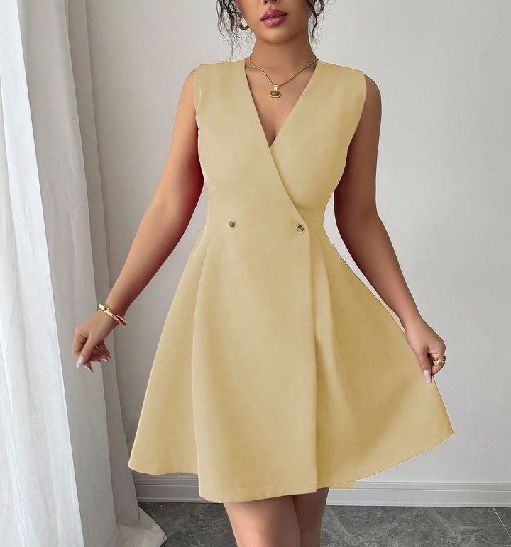 Damen Wickelkleid mit eleganter Silhouette und Knopfdetails Drune