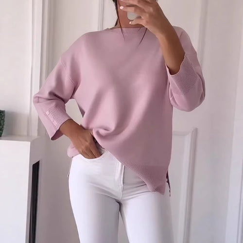 Damen Lässiger Oversized Pullover mit asymmetrischem Schnitt und Knopfdetails Drune