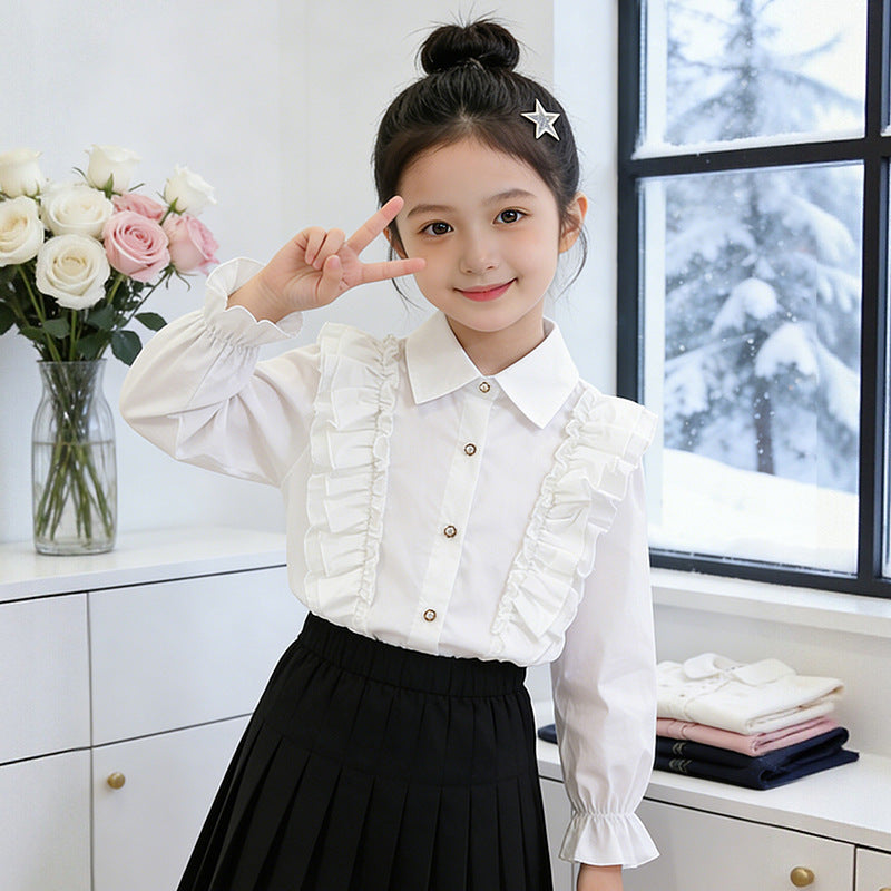 Mädchen Bluse mit Rüschendetails und Knopfverschluss Drune