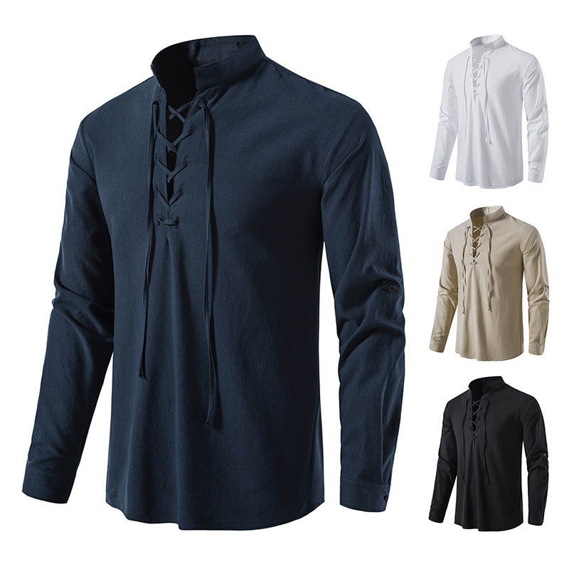 Herren lässiges Baumwollhemd mit Lacing-Design Drune