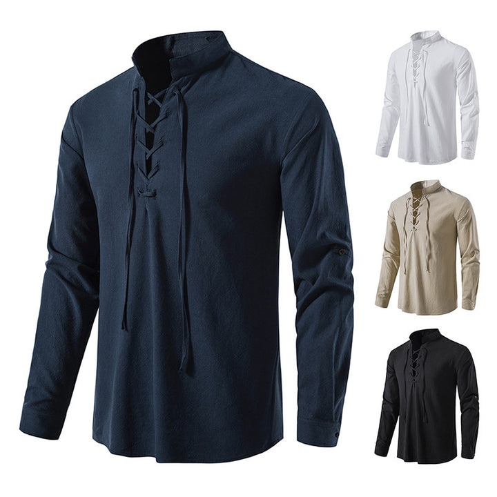 Herren lässiges Baumwollhemd mit Lacing-Design Drune