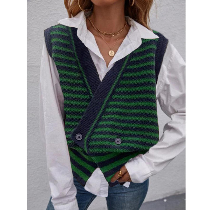 Damen Strickweste mit modischem Streifenmuster und doppeltem Knopfverschluss Drune