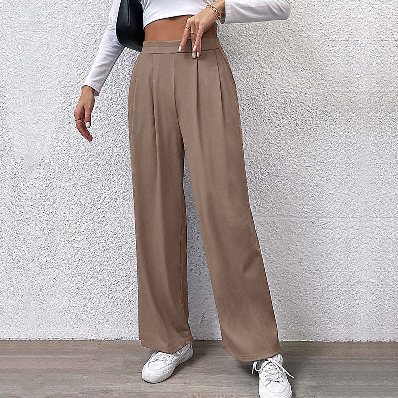 Damen weite Chinohose mit elegantem Faltenwurf und hohem Bund Drune