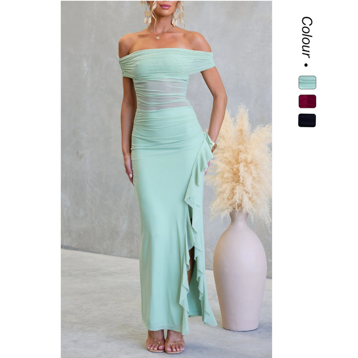 Damen Off-Shoulder Maxikleid mit raffiniertem Schnitt und sexy Schlitz Drune