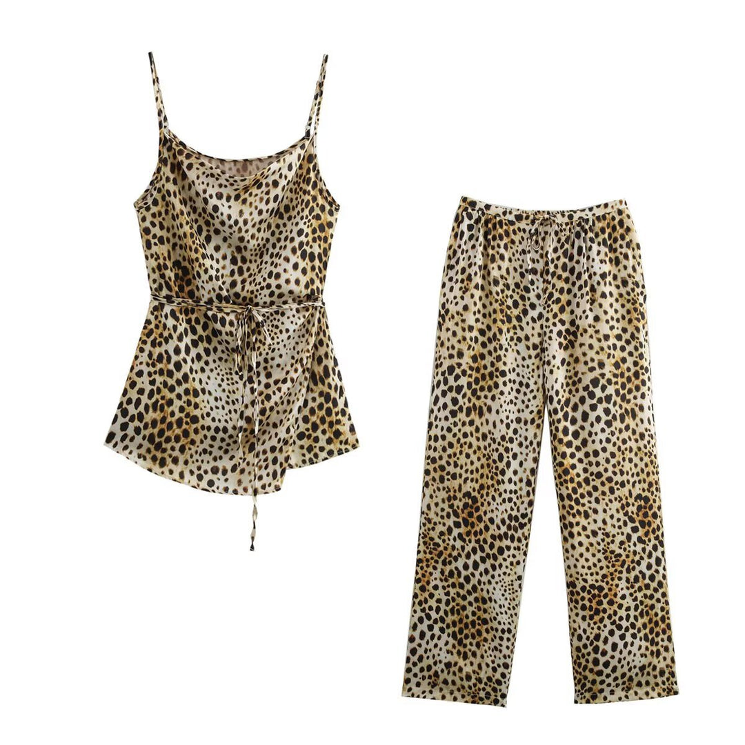 Damen elegante Leinenhose mit kontrastierenden Tiermustern Drune