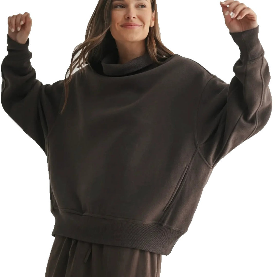 Damen lässiger Oversized Pullover mit hohem Stehkragen und Rippdetails Drune